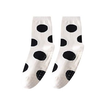 2 Pairs Womens Polka Dot Cotton Crew Socks with Non Slip Grip Sole