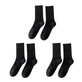 3 Pairs Cotton Crew Socks Soft Ribbed Knit Breathable Everyday Comfort