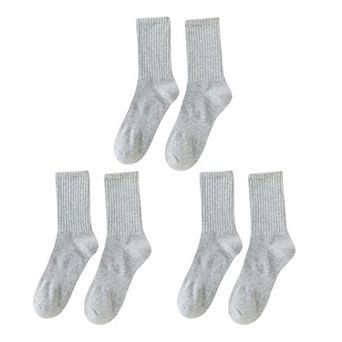 3 Pairs Cotton Crew Socks Soft Ribbed Knit Breathable Everyday Comfort