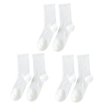 3 Pairs Cotton Crew Socks Soft Ribbed Knit Breathable Everyday Comfort