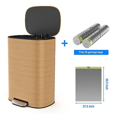 50L Stainless Steel Trash Can, Oval Shaped Foot Operated Trash Can In the Kitchen