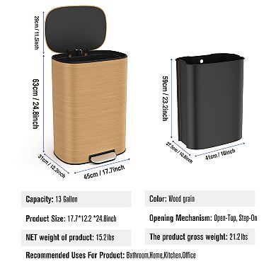 50L Stainless Steel Trash Can, Oval Shaped Foot Operated Trash Can In the Kitchen