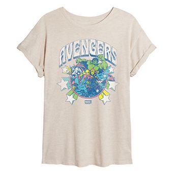 Juniors' Marvel The Avengers Stars Distressed Oversized Tee