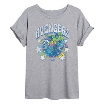 Juniors' Marvel The Avengers Stars Distressed Oversized Tee