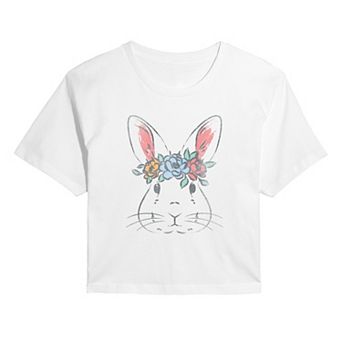 Juniors' Floral Crown Bunny Cropped Tee