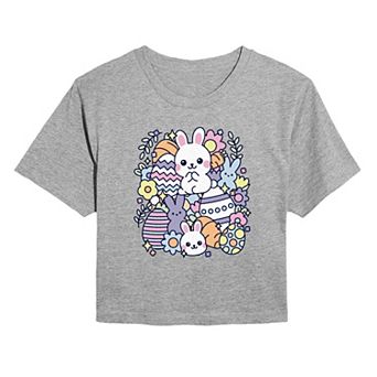 Juniors' Easter Bunny Sticker Collage Cropped Tee