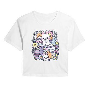 Juniors' Easter Bunny Sticker Collage Cropped Tee