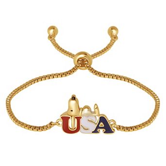 Snoopy Gold Tone Americana USA Lariat Bracelet