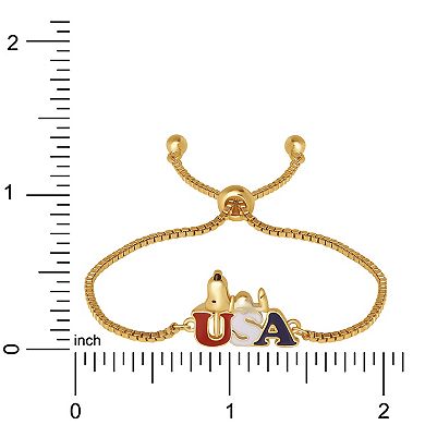 Snoopy Gold Tone Americana USA Lariat Bracelet