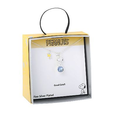 Snoopy & Woodstock Silver Tone Blue Crystal Pendant Necklace