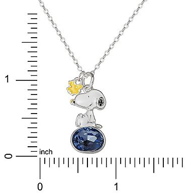 Snoopy & Woodstock Silver Tone Blue Crystal Pendant Necklace