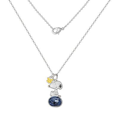 Snoopy & Woodstock Silver Tone Blue Crystal Pendant Necklace