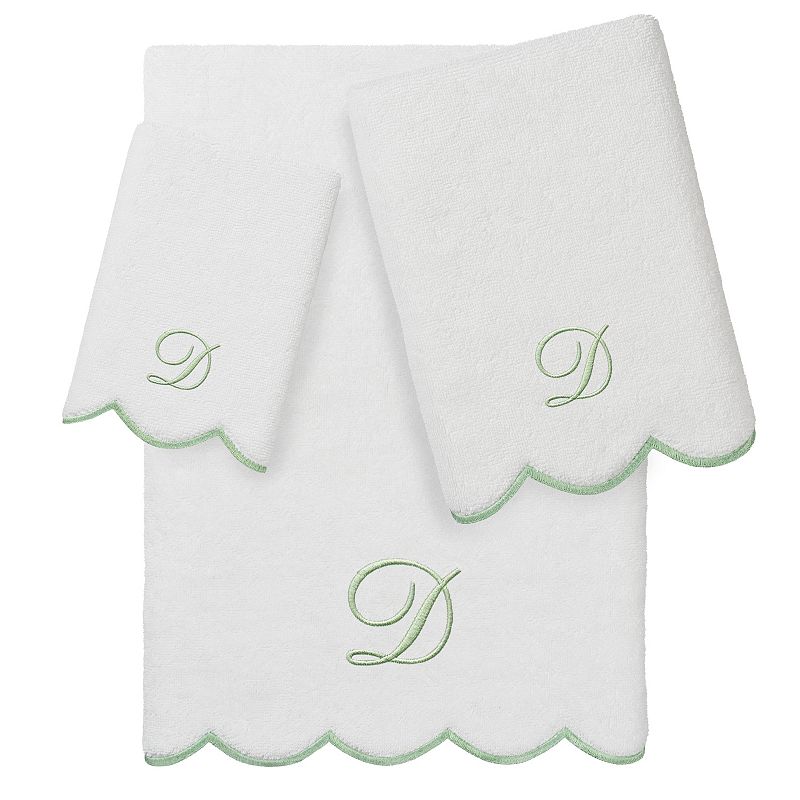 Linum Home Textiles 3-pc. Turkish Cotton Adornia Scallop Personalized Bath, Hand, & Fingertip Towel Set