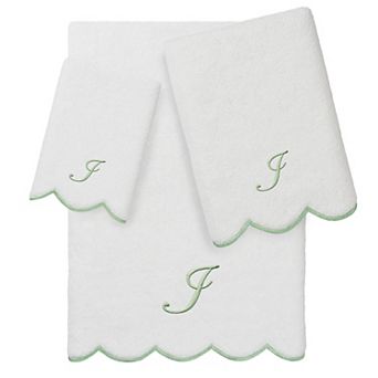 Linum Home Textiles 3 pc Turkish Cotton Adornia Scallop Personalized Bath, Hand, & Fingertip Towel Set