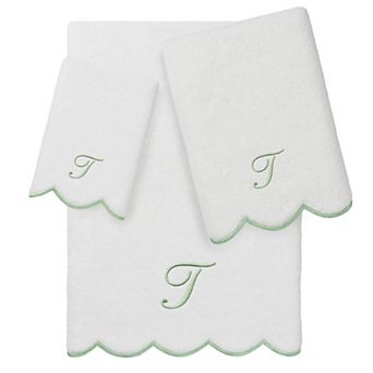 Linum Home Textiles 3 pc Turkish Cotton Adornia Scallop Personalized Bath, Hand, & Fingertip Towel Set