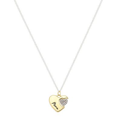 Isla & Alex Two-Tone Cubic Zirconia Mama & Heart Pendant Necklace