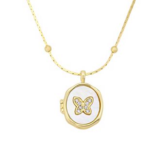 Isla & Alex 14k Gold Flash Plated Mother-of-Pearl Butterfly Locket Pendant Necklace