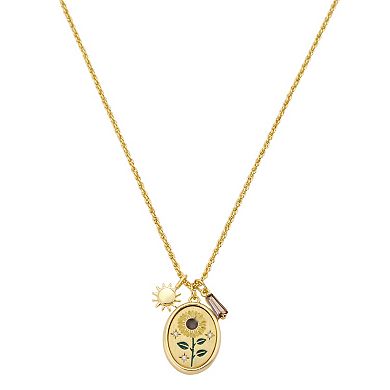 Isla & Alex 14k Gold Flash Plated Cubic Zirconia Sunflower & Charm Pendant Necklace