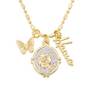 Isla & Alex Two-Tone Cubic Zirconia "Mama" & Butterfly Charm Pendant Necklace