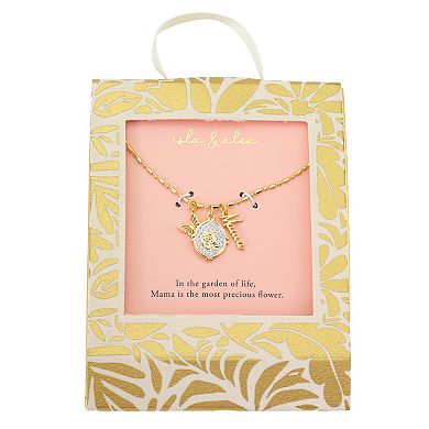 Isla & Alex Two-Tone Cubic Zirconia "Mama" & Butterfly Charm Pendant Necklace
