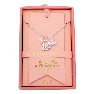 Isla & Alex Fine Silver Plated Cubic Zirconia Mom Flower Circle & Butterfly Pendant Necklace