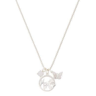 Isla & Alex Fine Silver Plated Cubic Zirconia Mom Flower Circle & Butterfly Pendant Necklace