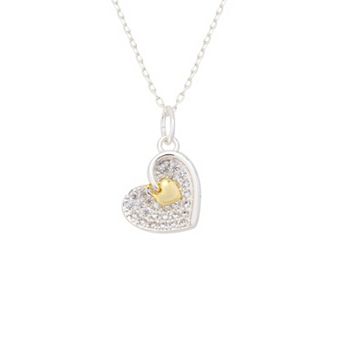 Isla & Alex Two-Tone Cubic Zirconia Heart Pendant Necklace