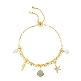 Isla & Alex 14k Gold Flash Plated Amazonite Charm Bolo Bracelet
