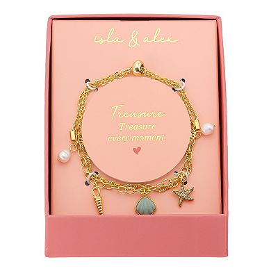 Isla & Alex 14k Gold Flash Plated Amazonite Charm Bolo Bracelet