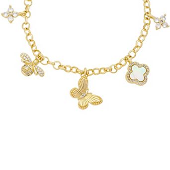 Isla & Alex 14k Gold Flash Plated Butterfly, Bee, and Clover Bolo Charm Bracelet
