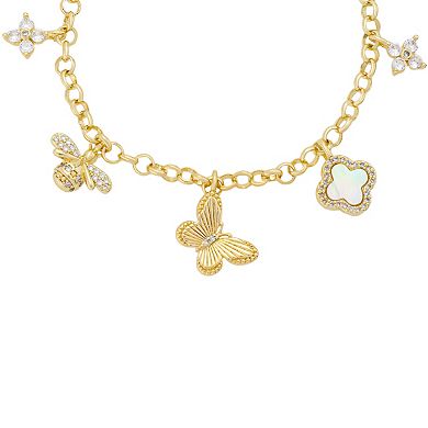 Isla & Alex 14k Gold Flash Plated Butterfly, Bee, and Clover Bolo Charm Bracelet