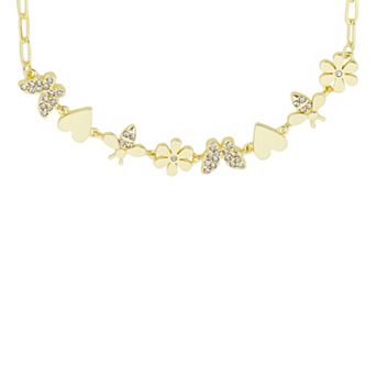 Isla & Alex 14k Gold Flash Plated Cubic Zirconia Butterfly, Heart, Bee & Flower Bolo Bracelet