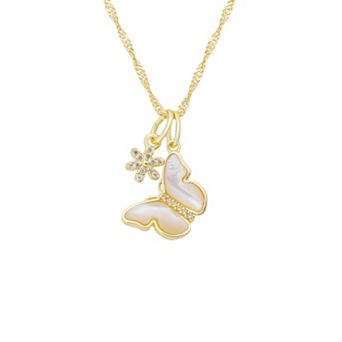 Isla & Alex Gold-Tone Mother-of-Pearl Butterfly & Flower Charm Pendant Necklace & Earrings Set