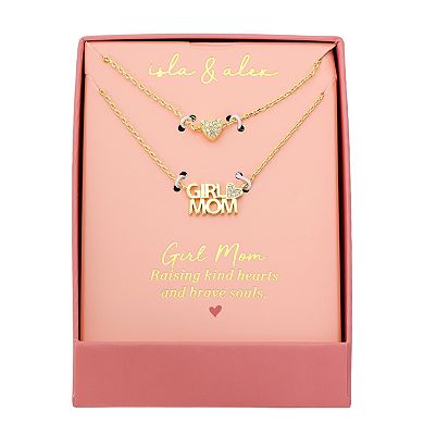Isla & Alex CZ Heart "Girl Mom" 2-Piece Pendant Set