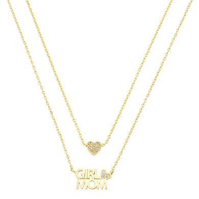 Isla & Alex CZ Heart "Girl Mom" 2-Piece Pendant Set