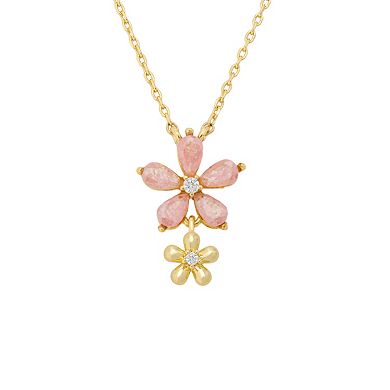 Isla & Alex 14k Gold Flash Plated Cubic Zirconia Flower Pendant Necklace & Earring Set