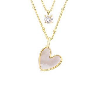 Isla & Alex 14k Gold Flash Plated Mother-of-Pearl Heart & Cubic Zirconia Layered Pendant Necklace Set