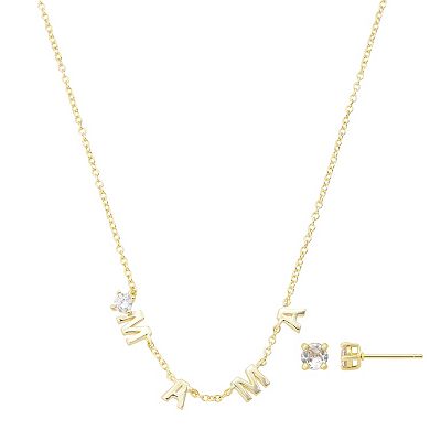 Isla & Alex Gold-Plated CZ "Mama" Necklace & Earring Set
