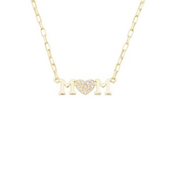 Isla & Alex 14k Gold Flash Plated Cubic Zirconia Simulated Pearl "Mom" Necklace & Earrings Set