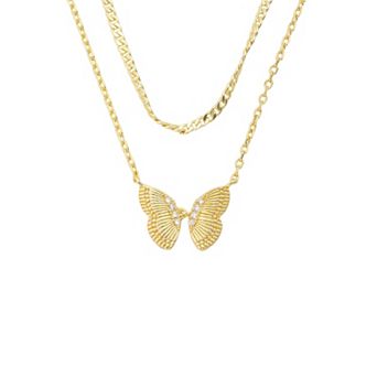 Isla & Alex 14k Gold Flash Plated Cubic Zirconia Butterfly Pendant & Twist Chain Necklace Set