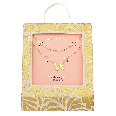 Isla & Alex 14k Gold Flash Plated Cubic Zirconia Butterfly Pendant & Twist Chain Necklace Set