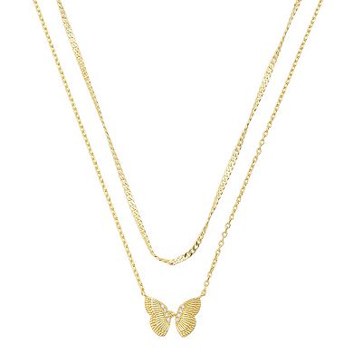 Isla & Alex 14k Gold Flash Plated Cubic Zirconia Butterfly Pendant & Twist Chain Necklace Set