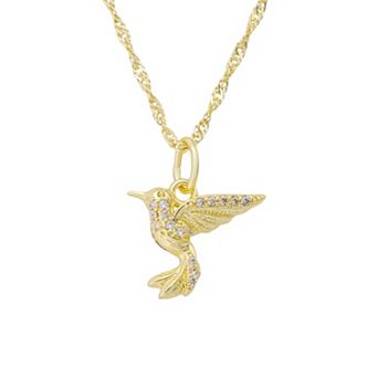 Isla & Alex 14k Gold Flash Plated Cubic Zirconia Hummingbird Necklace & Earrings Set