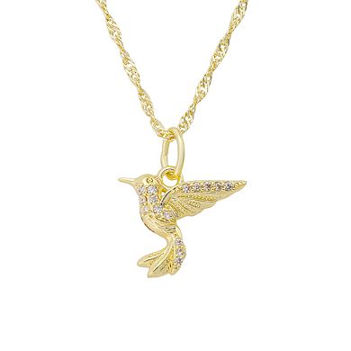 Isla & Alex 14k Gold Flash Plated Cubic Zirconia Hummingbird Necklace & Earrings Set