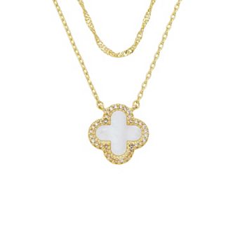 Isla & Alex Gold-Tone Mother-of-Pearl & Cubic Zirconia Clover Pendant & Twist Chain Necklace Set