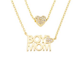 Isla & Alex CZ Heart "Boy Mom" 2 pc Pendant Set