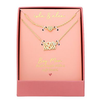 Isla & Alex CZ Heart "Boy Mom" 2-Piece Pendant Set
