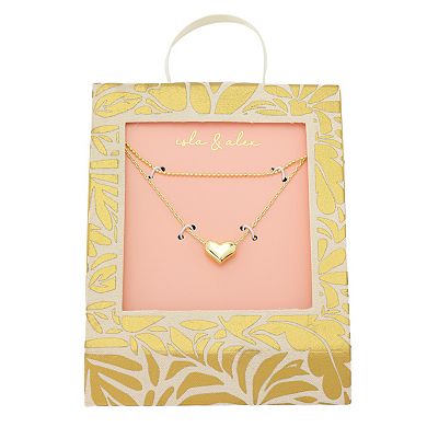Isla & Alex 14k Gold-Plated Heart Pendant & Bead Chain Set