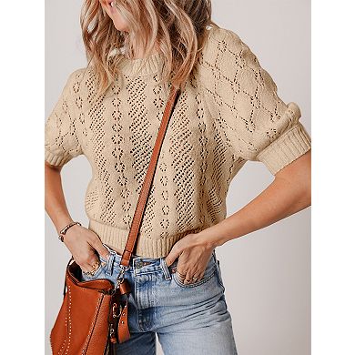Womens Long Sleeve Crochet Cropped Sweaters Solid color Casusl Bolero Outwear Tops