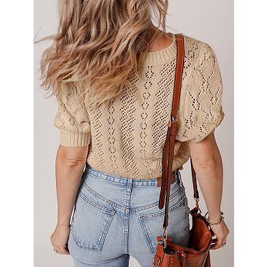 Womens Long Sleeve Crochet Cropped Sweaters Solid color Casusl Bolero Outwear Tops